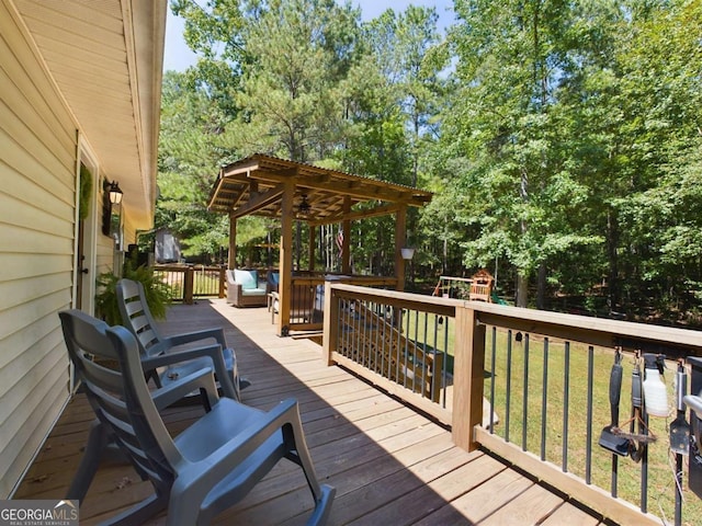 wooden deck with a yard