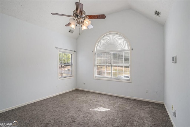 190 The Falls Blvd, Covington, GA 30016 - unfurnished room featuring vaulted ceiling, carpet, ceiling fan, and baseboards