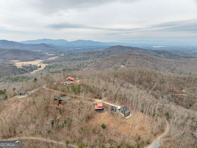 drone / aerial view featuring a mountain view