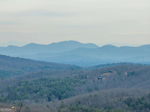 view of mountain feature with a forest view