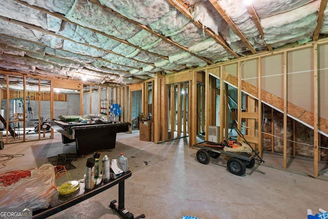 view of unfinished basement