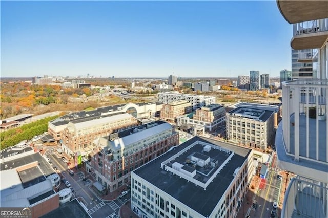 drone / aerial view with a city view