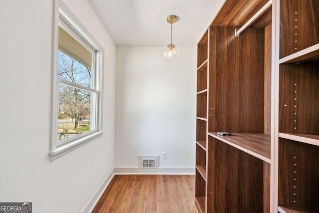 walk in closet featuring visible vents and wood finished floors