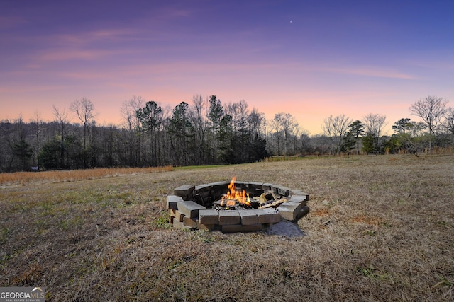 view of yard featuring a fire pit