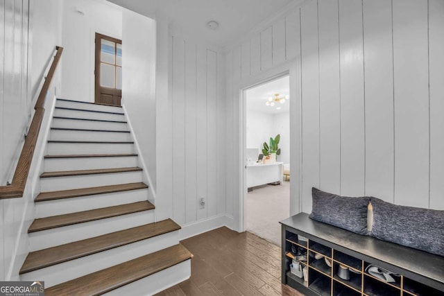2850 Stonehall Ct SE, Smyrna, GA 30339 - stairs featuring wood finished floors