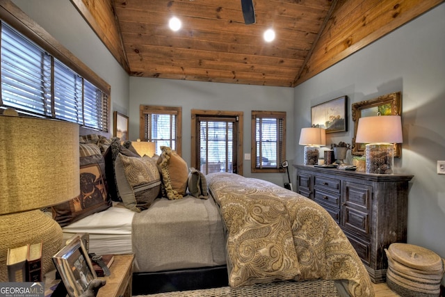 bedroom featuring wood ceiling and vaulted ceiling