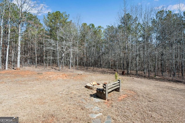 view of yard featuring an outdoor fire pit