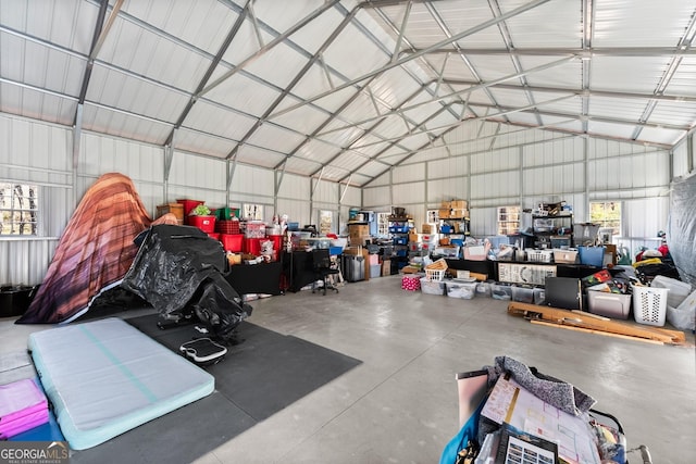 garage with metal wall