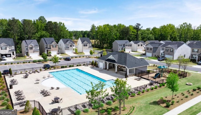 bird's eye view with a residential view