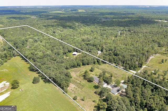 bird's eye view with a view of trees and a rural view