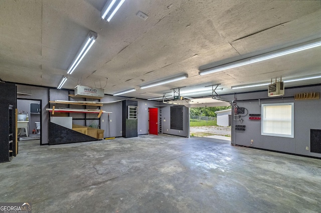 garage with a garage door opener