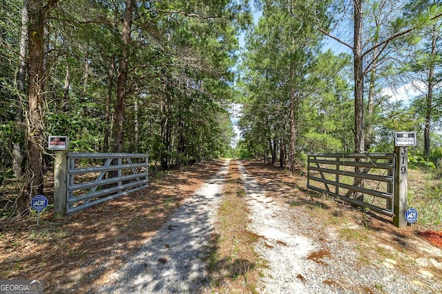 view of road featuring a gate and a gated entry