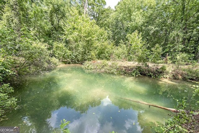 property view of water featuring a forest view