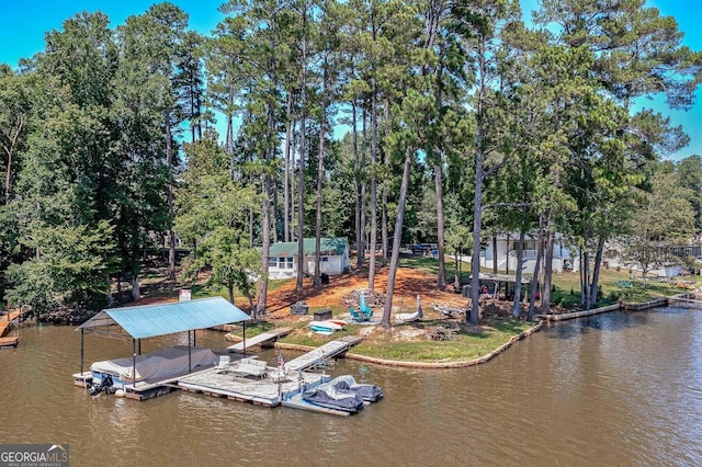 view of dock with a water view