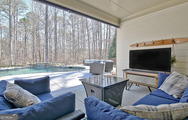 view of patio / terrace with an outdoor hangout area and an outdoor pool