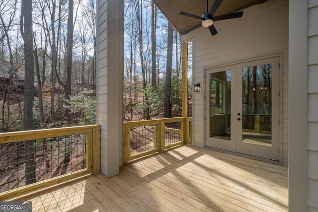 544 Lemmon Ln, Ellijay, GA 30540 - wooden deck featuring ceiling fan and french doors