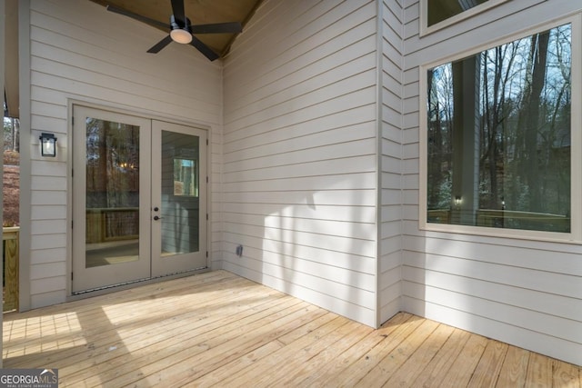 544 Lemmon Ln, Ellijay, GA 30540 - wooden terrace with french doors and a ceiling fan