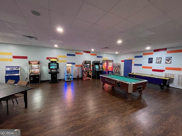 544 Lemmon Ln, Ellijay, GA 30540 - game room featuring recessed lighting, pool table, visible vents, wood finished floors, and a drop ceiling