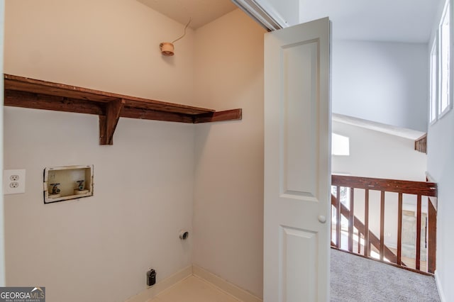 laundry area featuring laundry area, washer hookup, carpet, and a wealth of natural light