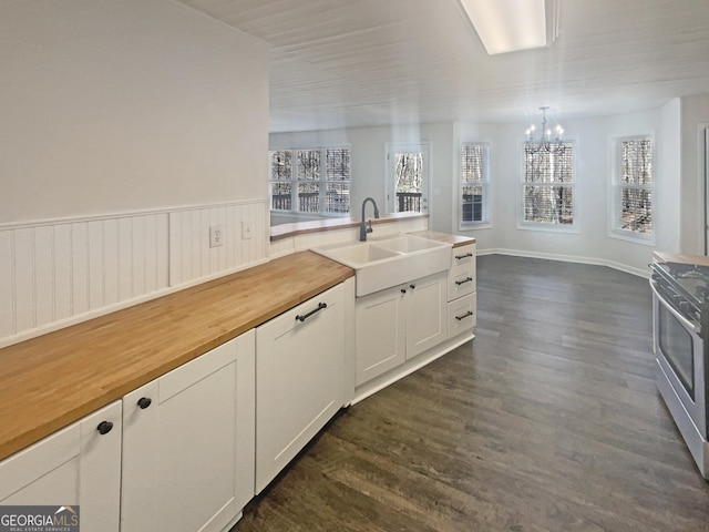 kitchen with butcher block countertops, a sink, and a healthy amount of sunlight