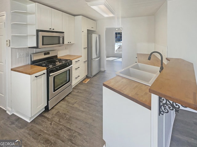 kitchen featuring stainless steel appliances, a sink, and wood counters