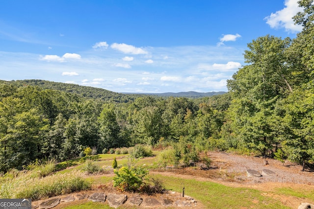 view of mountain feature with a view of trees