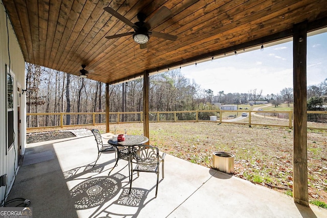 view of patio with ceiling fan and a fenced backyard