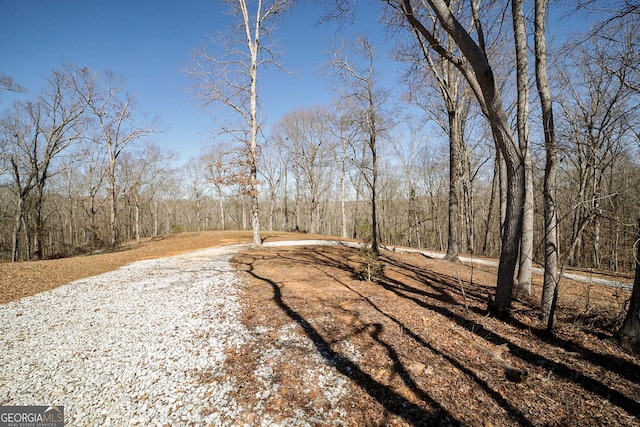 view of road featuring a forest view