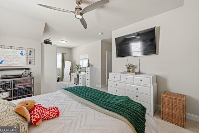 4590 Gablestone Xing, Hoschton, GA 30548 - bedroom with baseboards, light colored carpet, and a ceiling fan