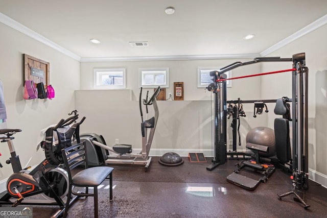 4590 Gablestone Xing, Hoschton, GA 30548 - workout area featuring crown molding, baseboards, and recessed lighting