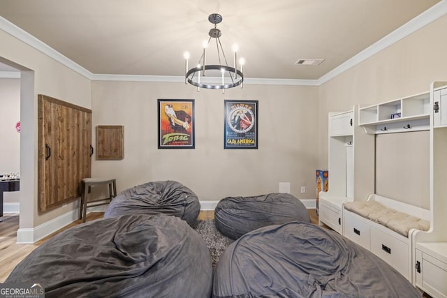 4590 Gablestone Xing, Hoschton, GA 30548 - bedroom with a chandelier, light wood-type flooring, crown molding, and baseboards