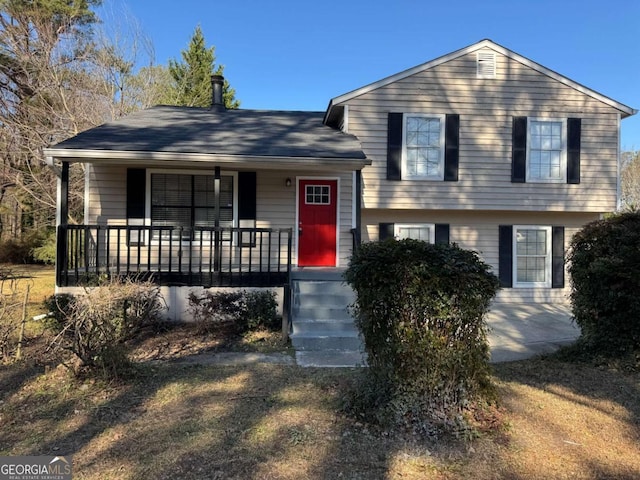 tri-level home with a porch