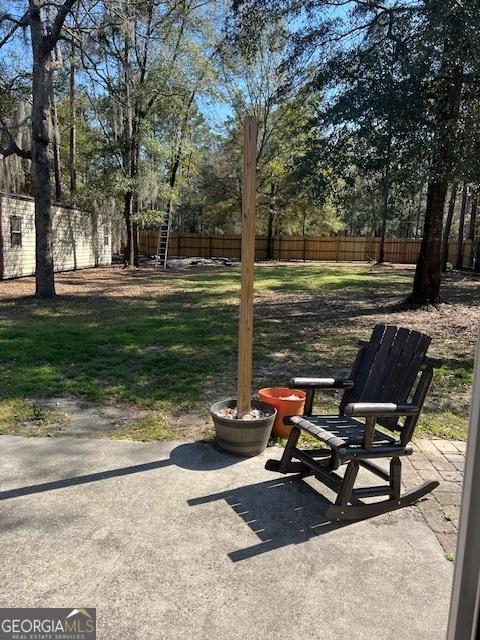 view of yard with a fenced backyard and a patio