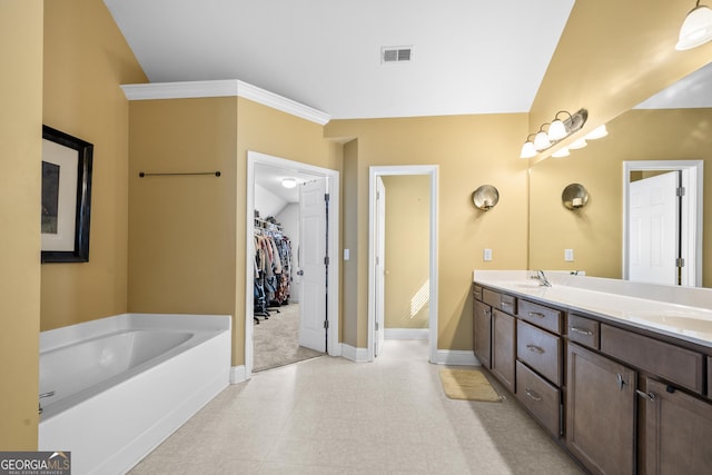 full bathroom with visible vents, a sink, baseboards, and a bath