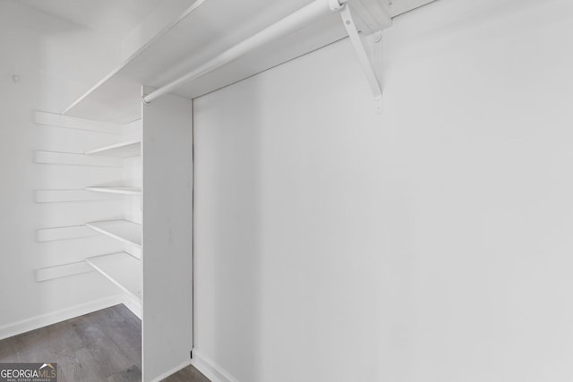 walk in closet with wood finished floors