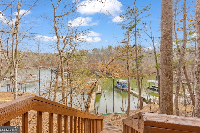 view of water feature with a boat dock