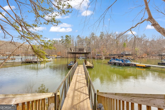 view of dock with a water view