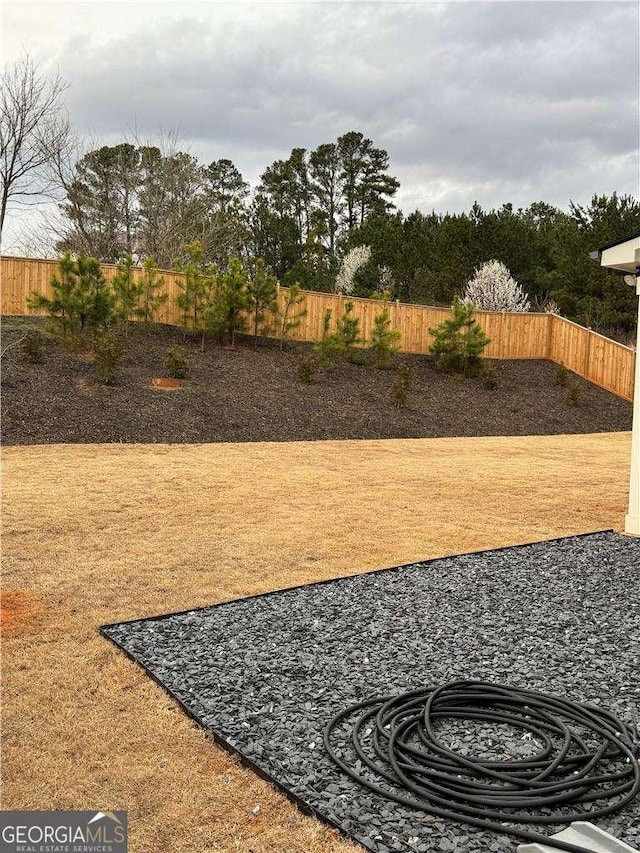 view of yard with a fenced backyard