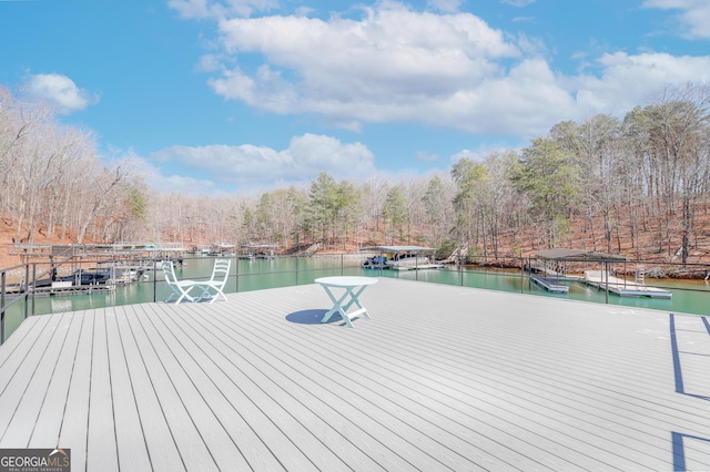 dock area with a water view