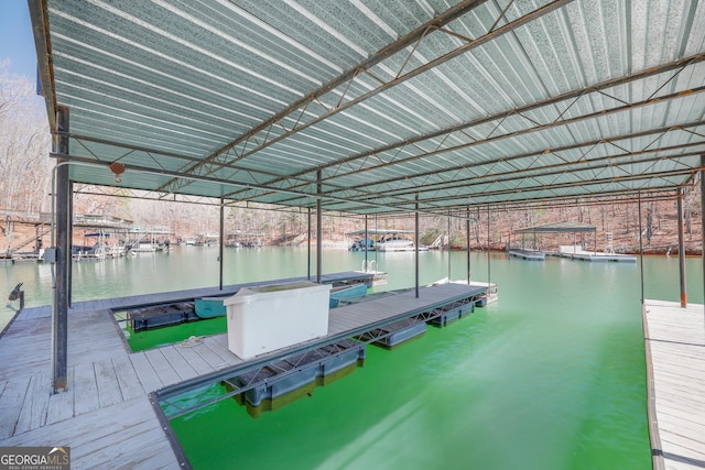 view of dock with a water view