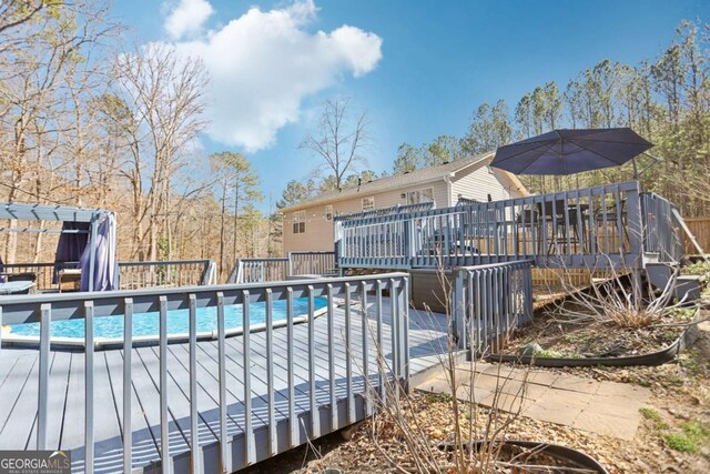 view of pool featuring a deck and a fenced in pool