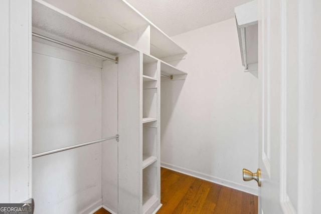 walk in closet with wood finished floors