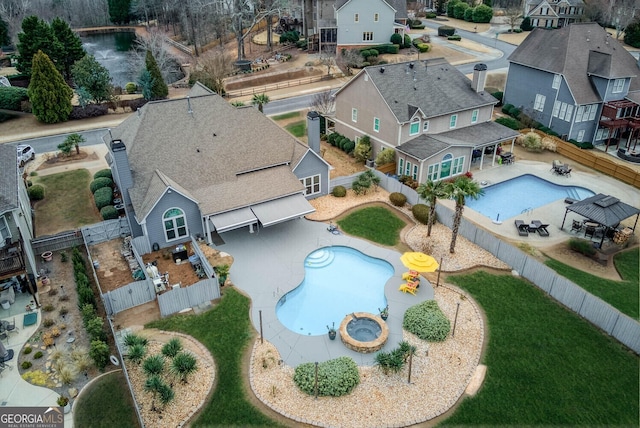 aerial view with a residential view