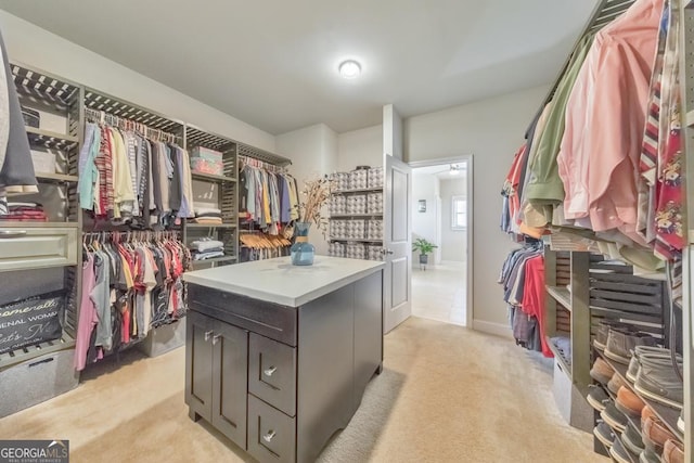 spacious closet with light colored carpet