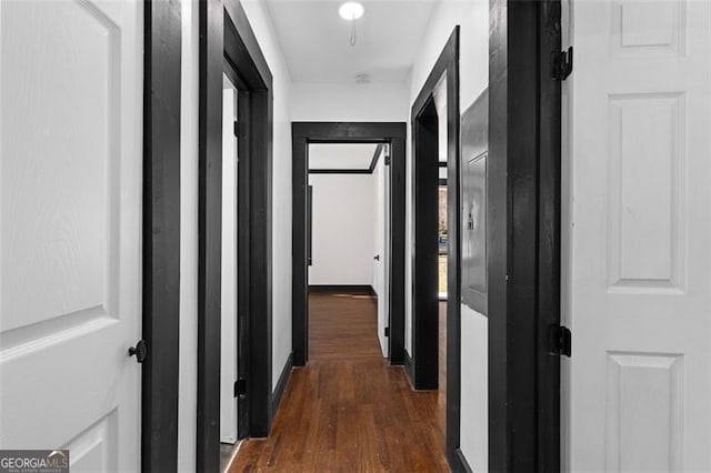 hall featuring dark wood-style floors