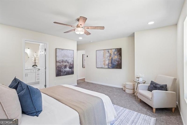 1270 Graymont Dr, Atlanta, GA 30310 - bedroom featuring carpet, ensuite bath, baseboards, ceiling fan, and recessed lighting