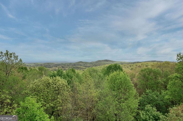 mountain view with a wooded view