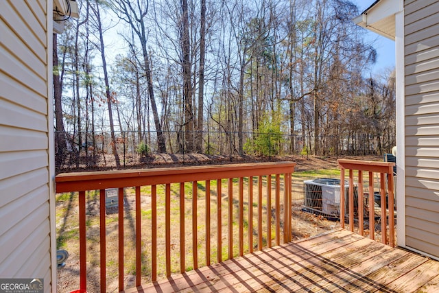 deck featuring fence and central air condition unit