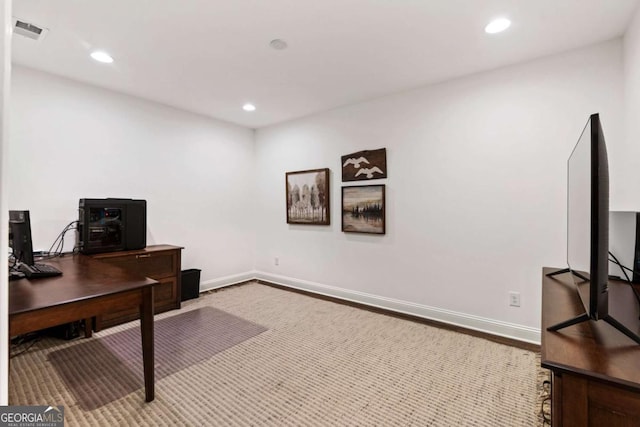 home office with baseboards, visible vents, and recessed lighting