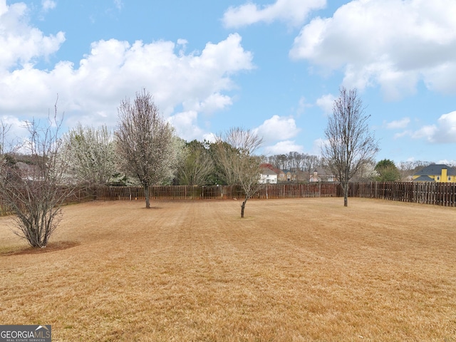 view of yard with a fenced backyard